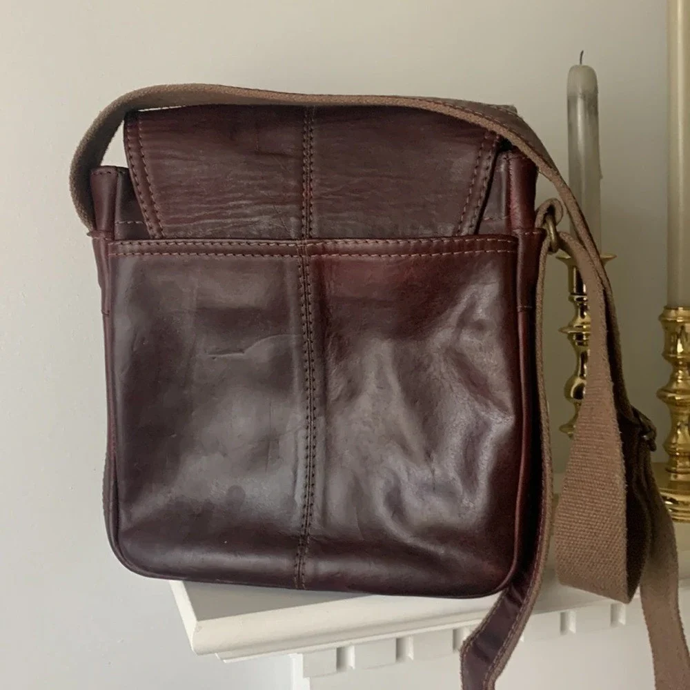 Reginos Dark Brown Leather Crossbody Messenger Bag Adjustable Strap Vintage